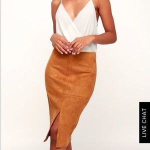 Lulus Total Allure Camel Suede Pencil Skirt